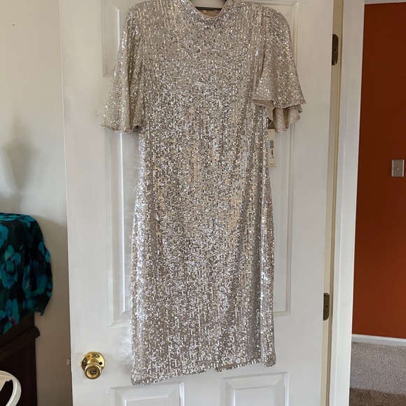 Eliza J Dresses & Skirts - Eliza J Silver Sequin Flutter Sleeve Dress